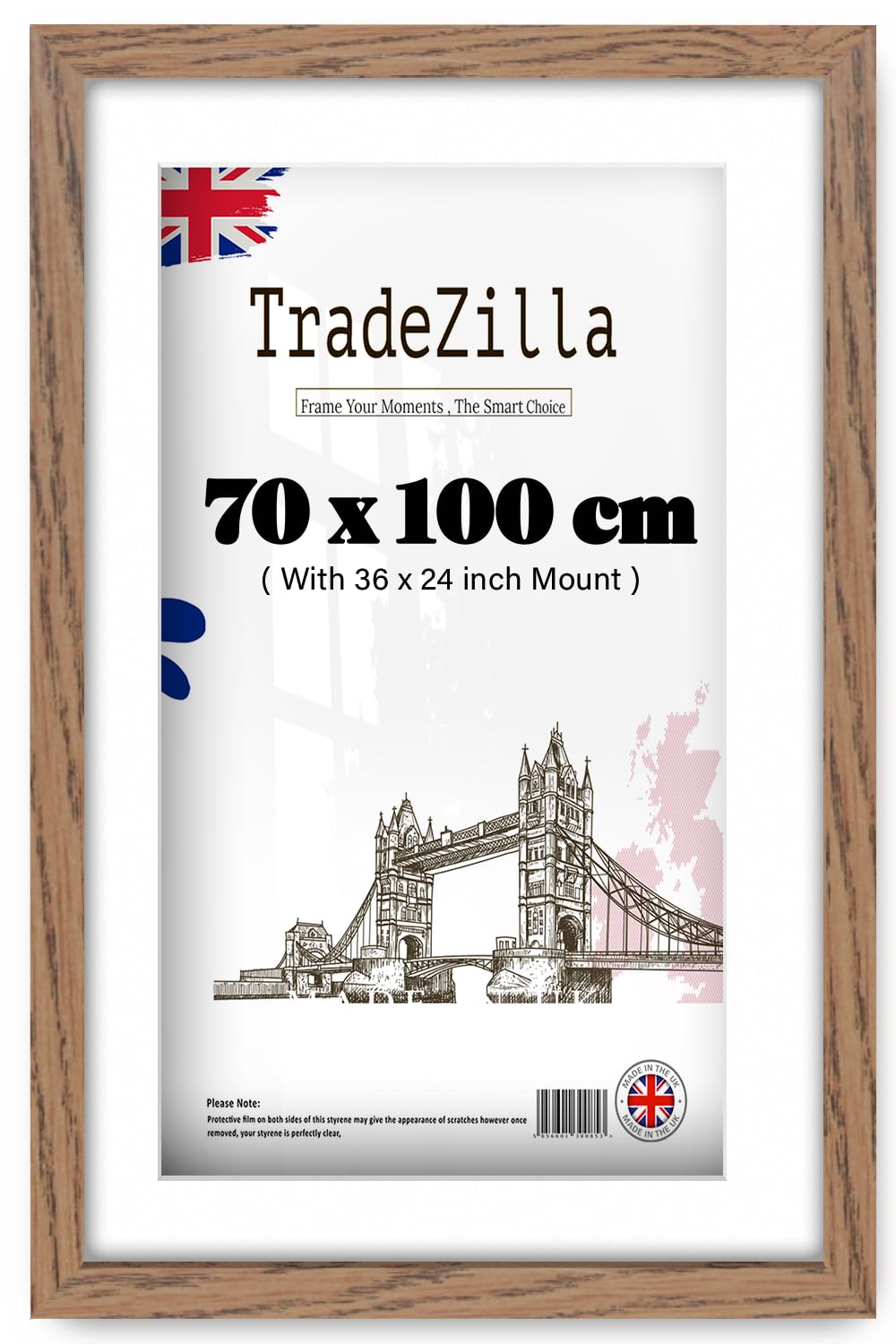 Tradezilla Dark Oak - Elegant Rectangle Mdf Wood (70 X 100 Cm) Poster Frame With 91.44 X 60.96 Cm White Mount Clear Perspex Vertical/Horizontal Display Of Art/Photos 40 X 28 Inch [ ]