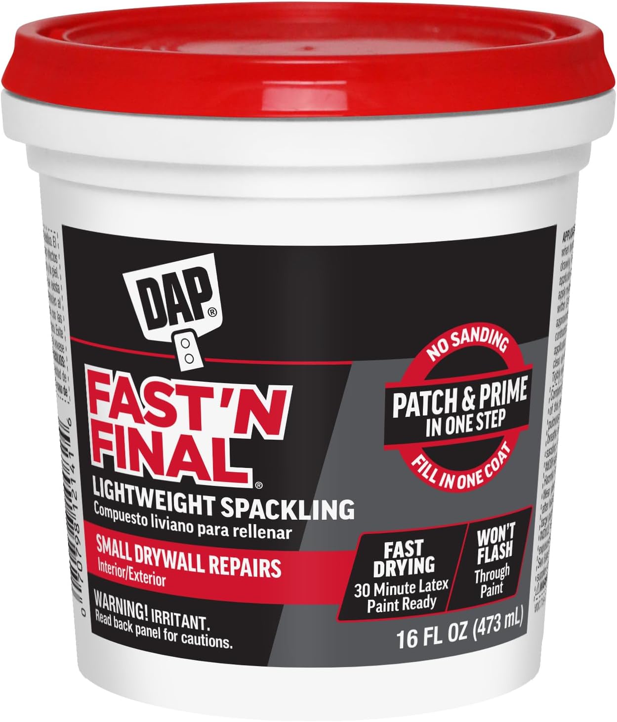Fast 'N Final Lightweight Spackling, White, 16 Oz (7079812141)
