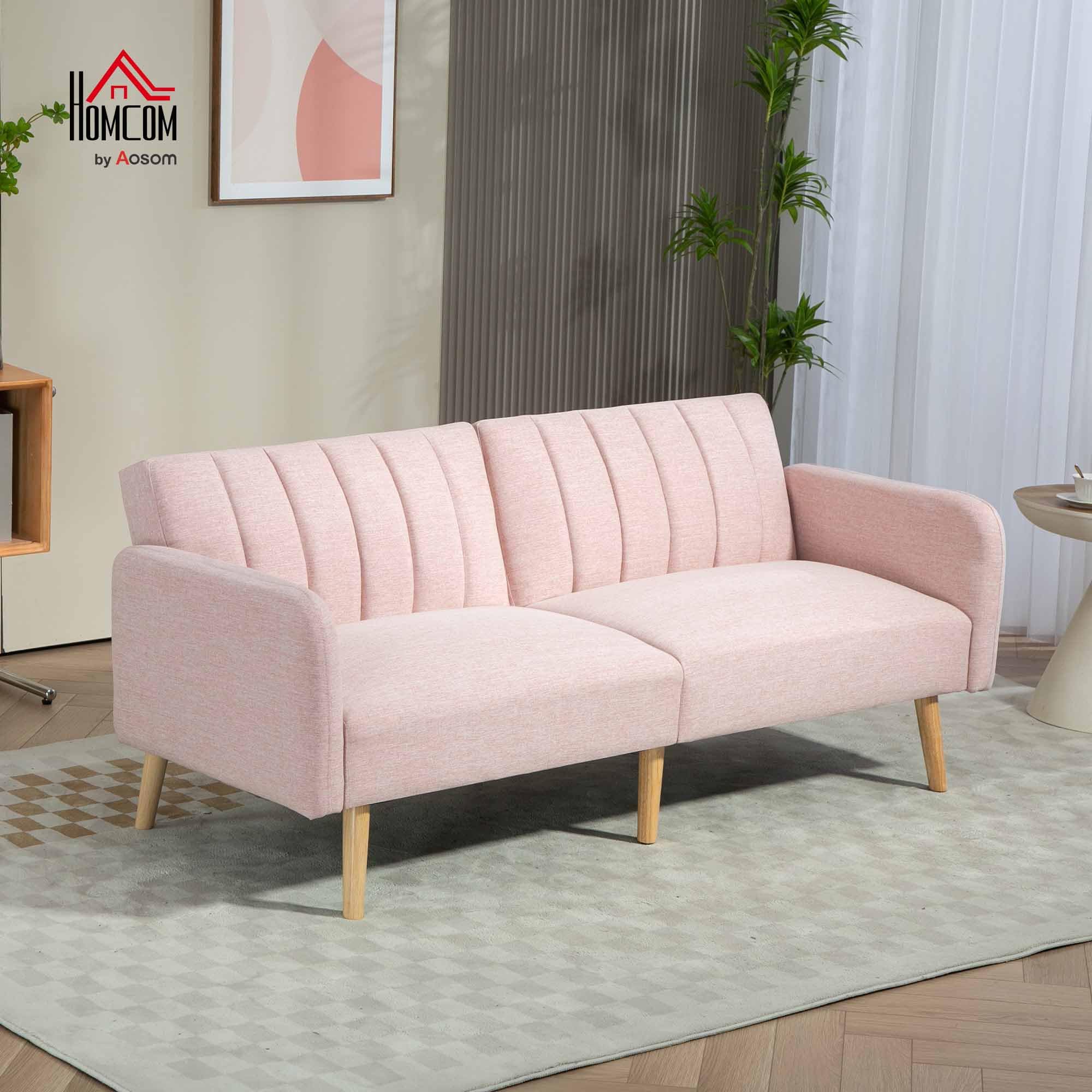 HOMCOM Sofá Cama de 2 Plazas Moderno 173x75x73 cm Sofá Cama Plegable Tapizado en Lino Sintético con Respaldo Ajustable en 3 Niveles y Reposabrazos Desmontables para Salón Oficina Rosa