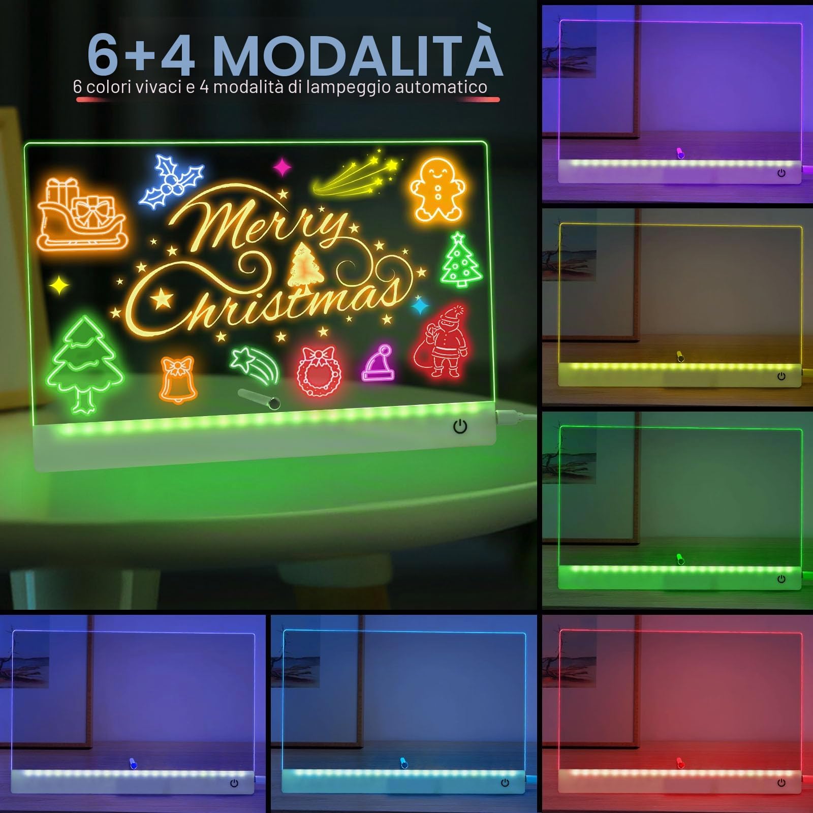 Tavola da disegno a LED con penna a 7 colori, 30 x 20 cm, lampada da disegno a LED per bambini, in acrilico cancellabile a secco, per appunti, scarabocchiare, da scrivania, regalo per bambini, scuola