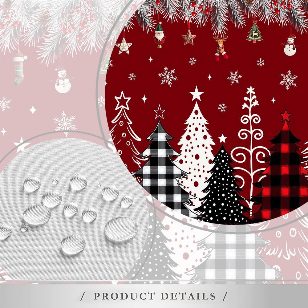 Merry Christmas Tree Shower Curtain Winter Forest Snowflake Pine Red Buffalo Plaid Xmas Trees Farmhouse New Year Holiday Bathroom Decor Set Polyester Fabric with Hooks 70X88 Inch