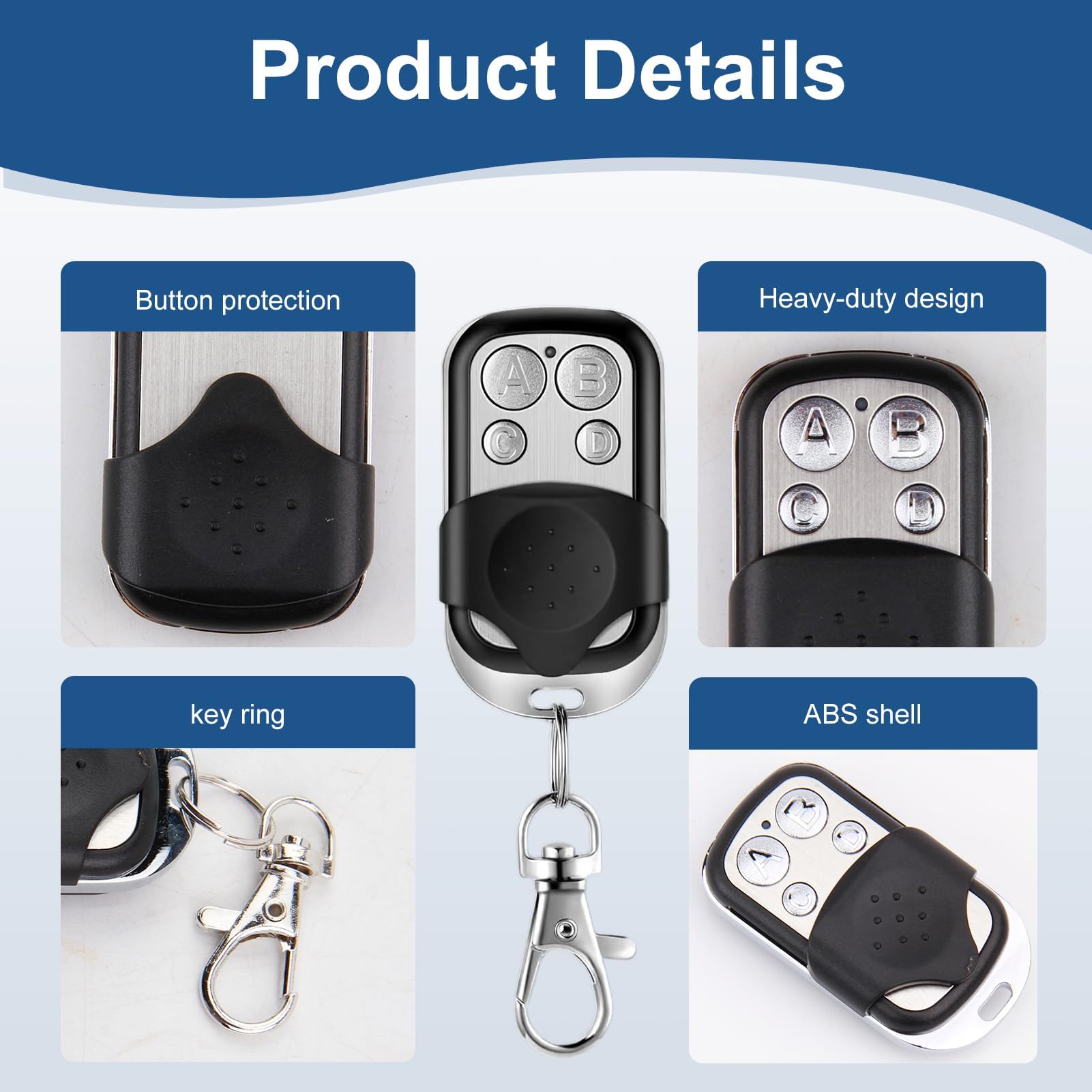 4 unidades de control remoto puerta 433.92 MHz, universal código rodante duplicador, control remoto de garaje inalámbrico de 4 botones para puerta de garaje eléctrica con tapa deslizante