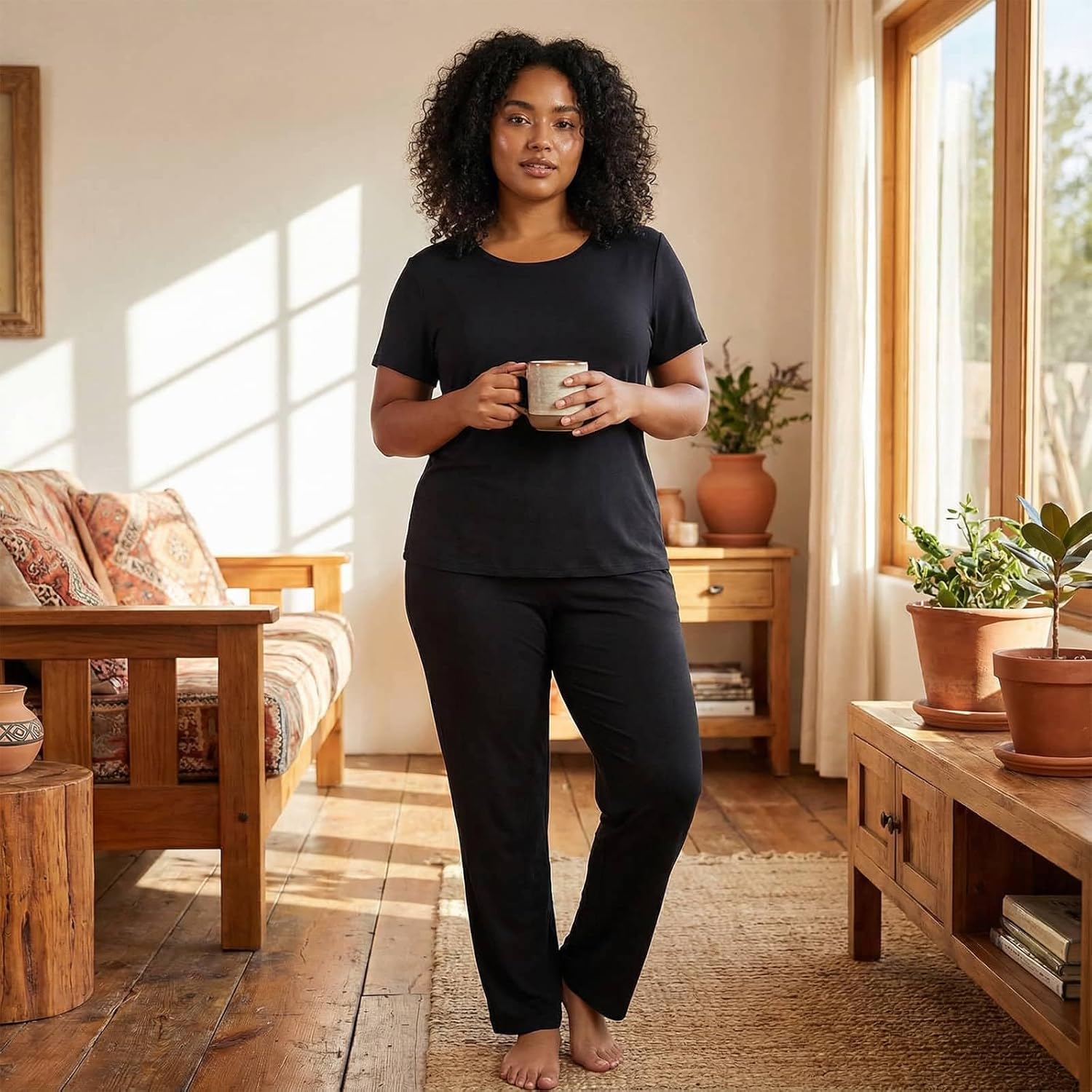 Viscose from Bamboo Pajama Set for Women Cooling Short Sleeve PJs with Pants & Pockets 2-Piece Lounge Sleepwear - Image 4