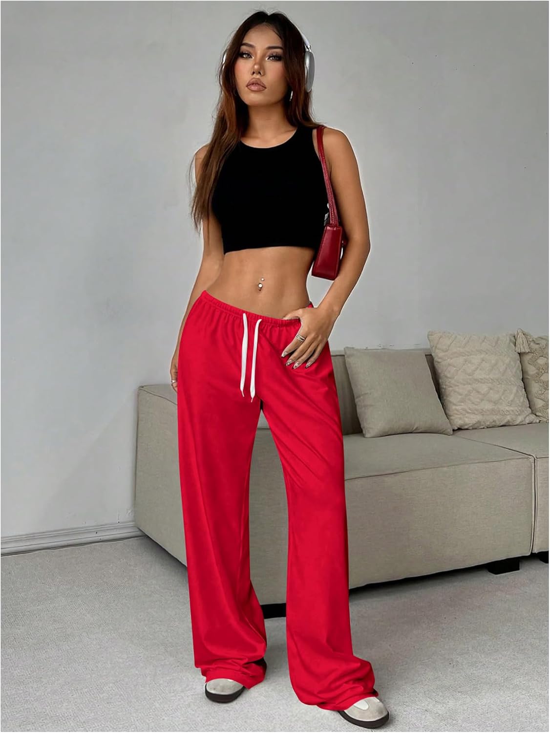 Women's Drawstring Waist Straight Streetwear Long Wide Leg Pants Casual Loose Baggy Workout Long Fall Sweatpants - Image 6