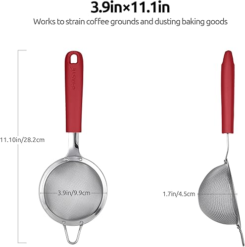 Miniatura 3 de U-Taste Juego de 10 tazas y cucharas medidoras en acero inoxidable 188 y acero inoxidable 188 de 3.9 pulgadas 30 colador de malla (rojo)