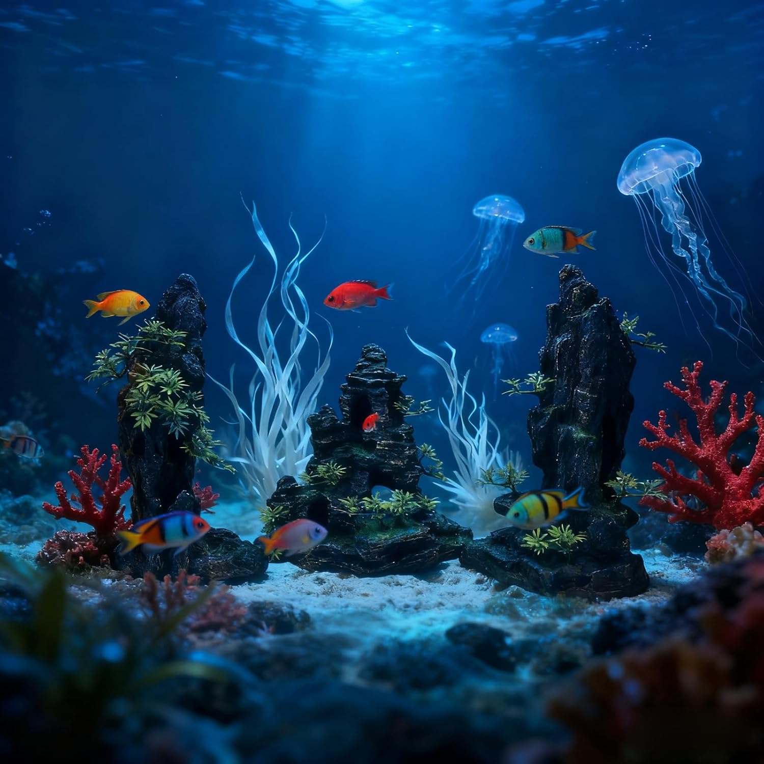 Large Aquarium Decoration - Resin Rockery Landscape Castle Decoration Fighting Fish Hiding Cave Fish Tank Ornaments Accessories - Height 14.3 inches (Green)