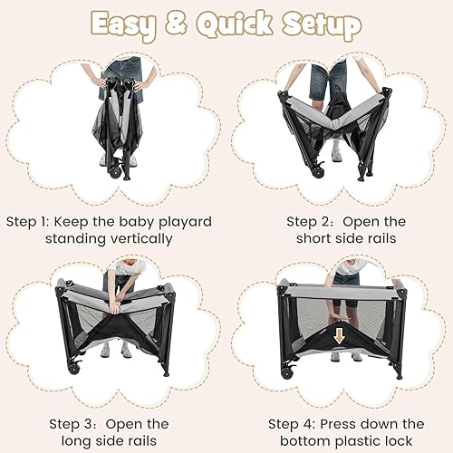 Miniatura 5 de BABY JOY Paquete 4 en 1 y juego, corralito portátil para bebé con moisés y cambiador de pañales, moisés infantil, centro de actividades para cuna de