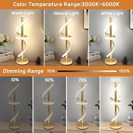 EIDISUNY LED Modern Table Lamp, Dimmable Spiral LED Table Lamp, 3 Colors Touch Control, Modern Nightstand Lamp with USB/Type C for Bedroom Living Room photo 2