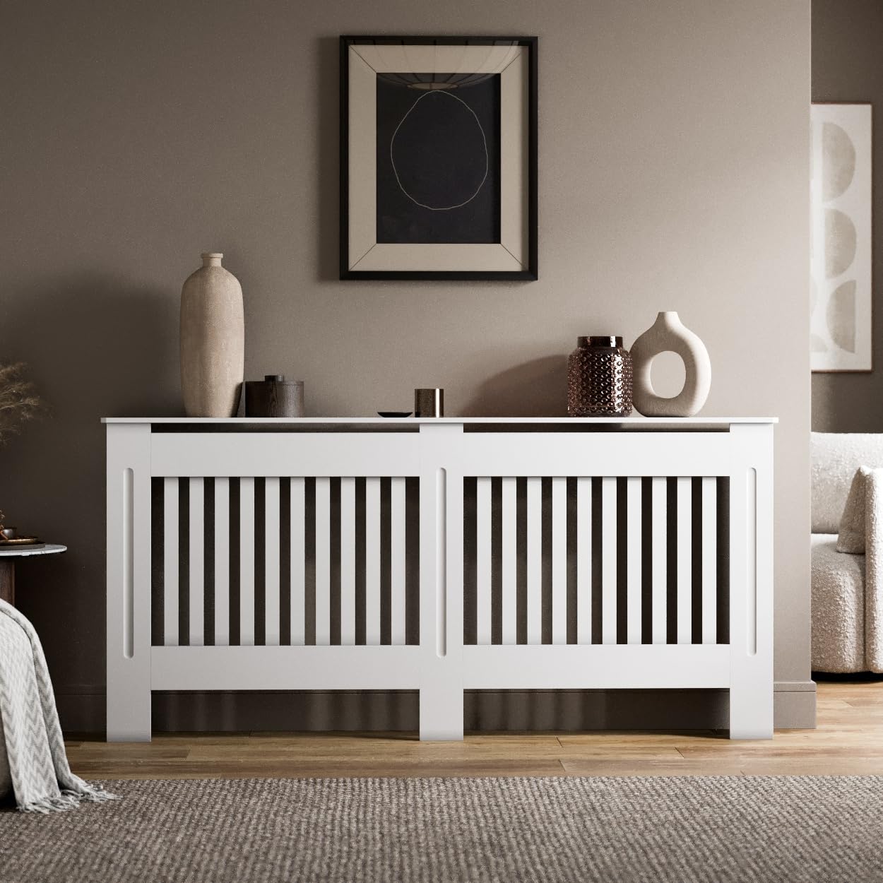 Radiant Living Radiator Cover Vertical Slat Design, Modern White MDF Radiator Cabinet for Living Room & Bedroom, Extra Large 172 x 81.5 x 19cm