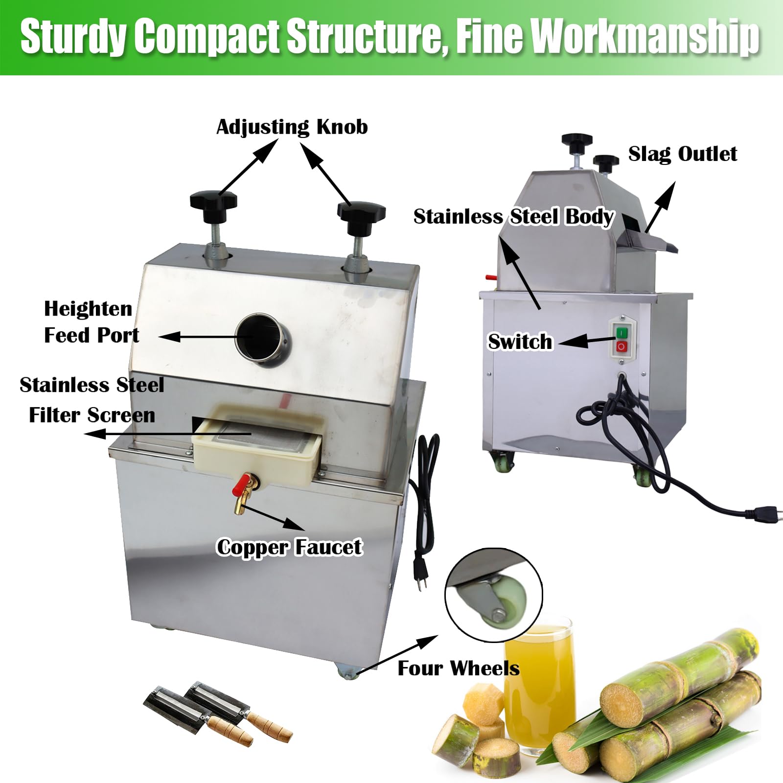 110V 1100W Sugarcane Juicer Vertical Electric - Product Features