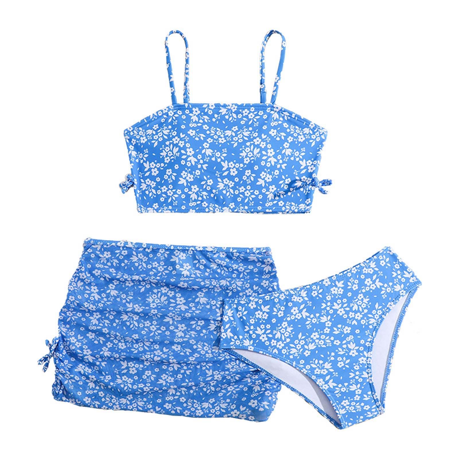 Cokbyavla Girls 27Sky Blue 'S 3 Piece Tropical Print,Swimsuits 3 Piece Beach Coverups For Teens Teen Bathing Suits 2 Piece Bikini Bikini Sets Bikini 13-14 Bikinis For 13 Ye(,8-9 Years)