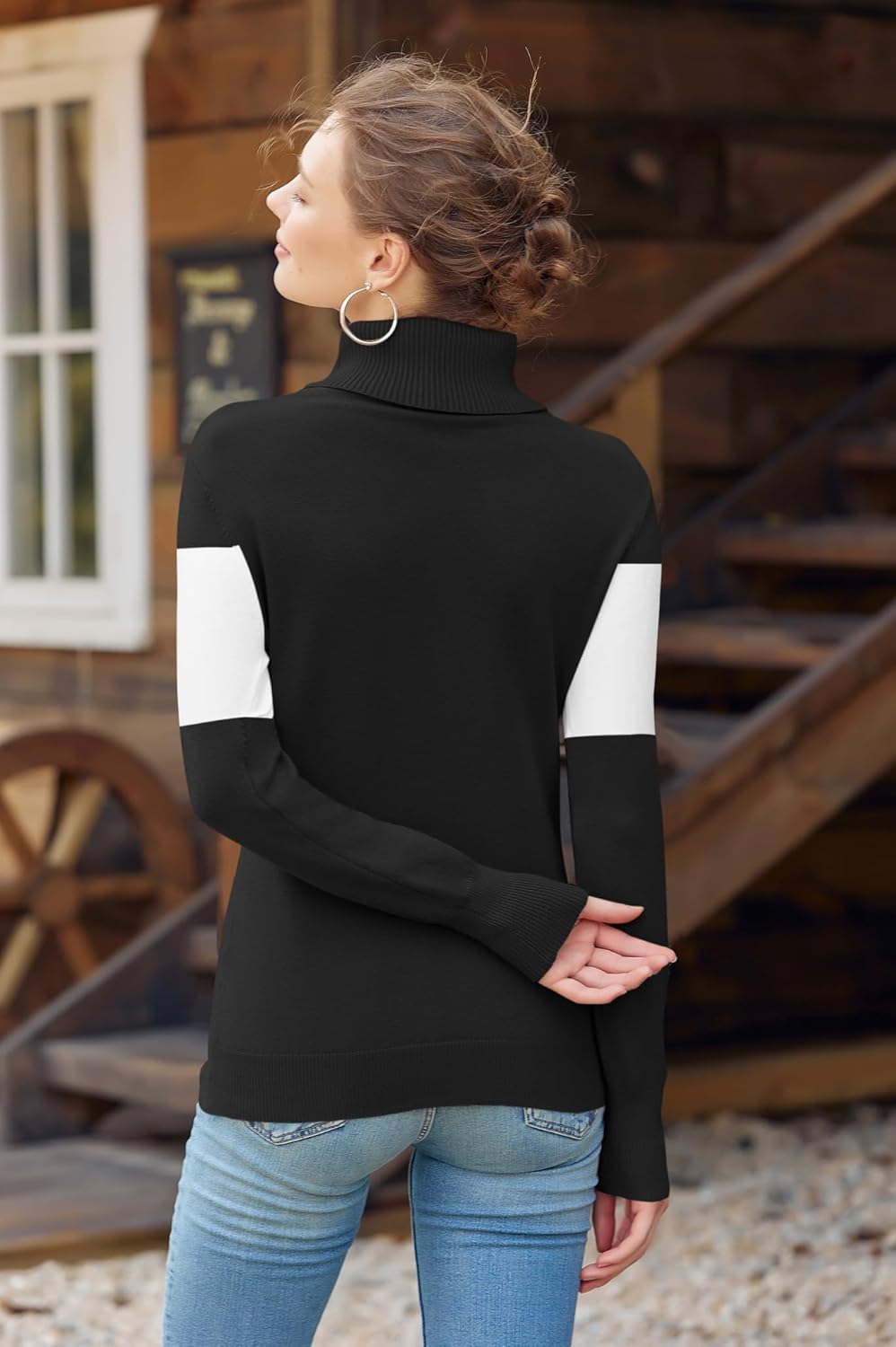 LCXWFE Womens Ski Sweaters Color Block Long Sleeve Turtleneck Pullover Sweater Trendy Knitwear Tops - Image 2
