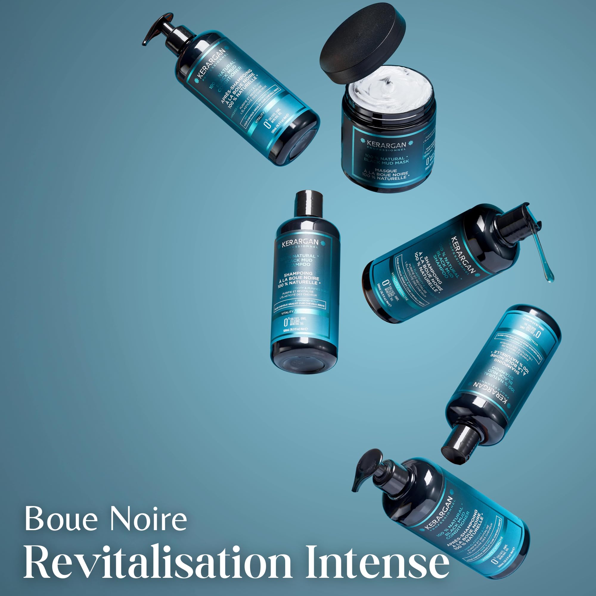 Kerargan - Après-Shampoing Revitalisant à la Boue Noire de la Mer Morte - Vitalité & Hydratation - Cheveux Gras, Cuir Chevelu Irrité - Purifie & Restaure - Sans Sulfate, GMO, Huile Minérale - 500ml