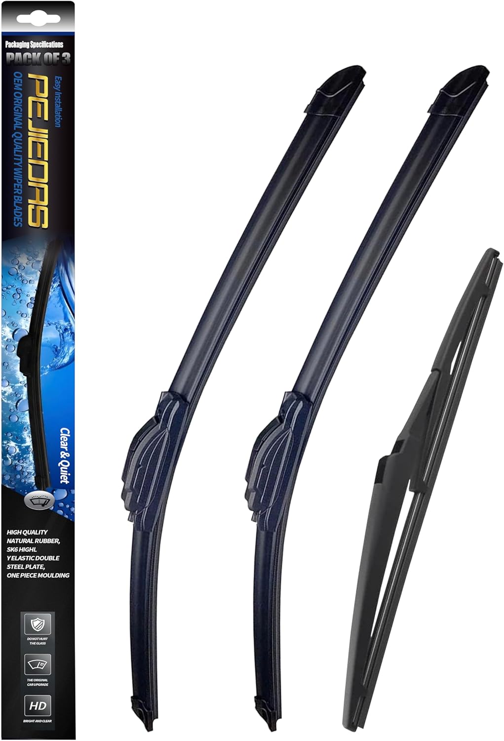 3 x OEM Wiper Blades, Replacement Wiper Blades for Jeep Compass 2017-2022/Scion iQ 2012-2015, (24“ & 18” Front Wipers + 10” Rear Wiper Blades) 24 "+18" +10" ( set of 3 )