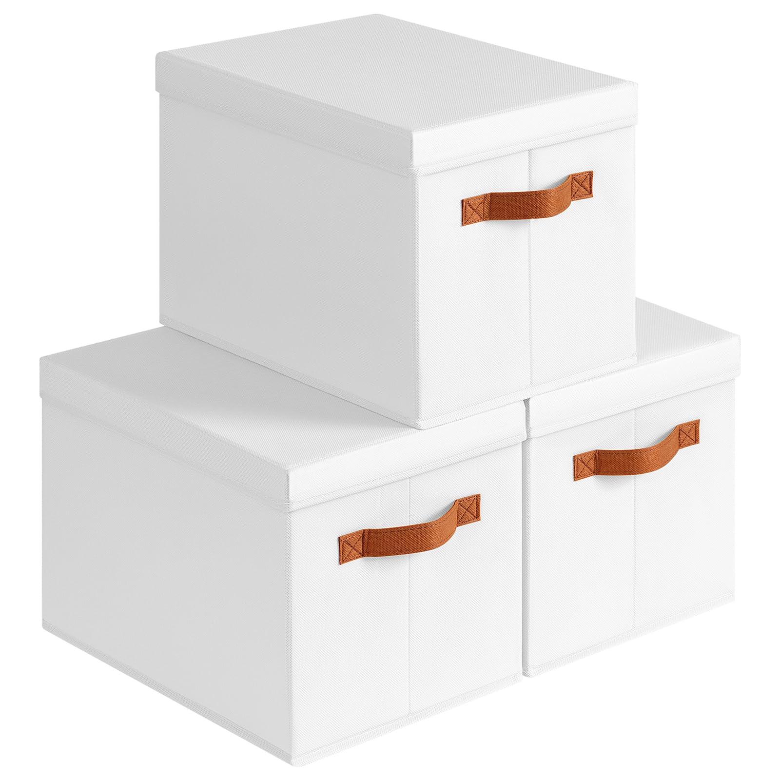 DIMJ Fabric Storage Box with Lid - 3 Pack Collapsible Storage Bin with Handle Organizer and Storage Closet Box, Decorative Basket Storage Containers for Clothes,Bedroom, Office(Milky White)