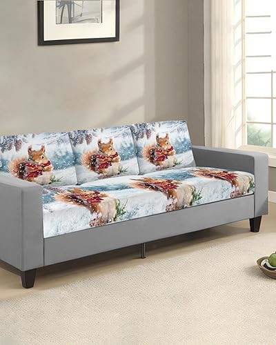 Miniatura 9 de Fundas de cojín de Navidad color azul degradado para sofá, funda elástica para sofá con parte inferior elástica, diseño de muñeco de nieve, copo de