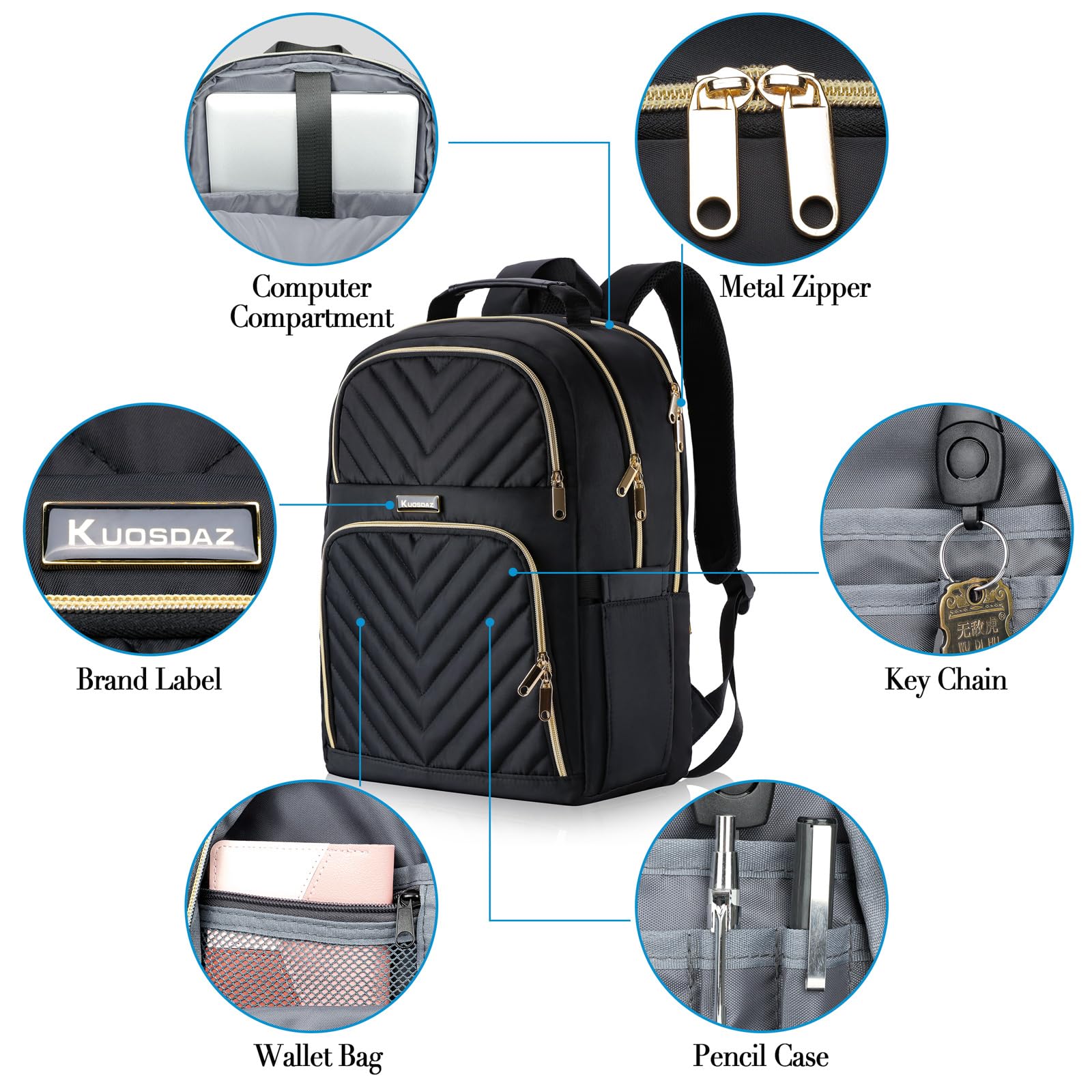 Rucksack Damen Arbeit Rucksack, 17.3 Zoll Schulrucksack Mädchen Teenager | Laptop Rucksack Stylischer Daypack Wasserdichte für Schule, Uni, Reisen, Schwarz