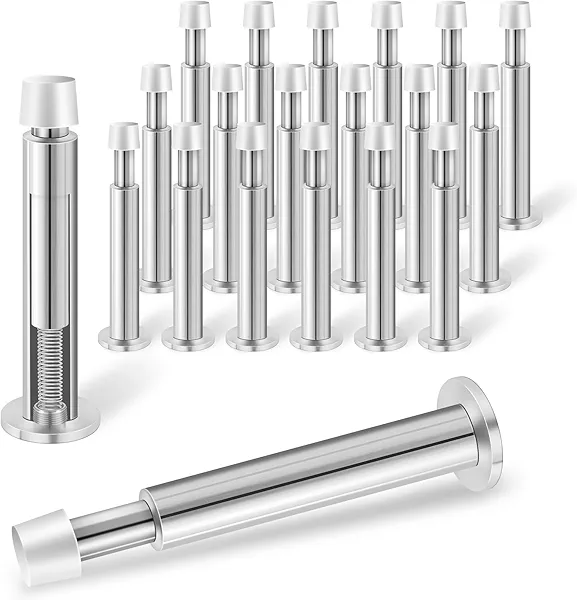 KOLAKO Door Stops, 20 Pack Spring Door Stop, 4.4 Inch Door Stoppers for Wall, Long Doorstop with Rubber Bumper, Baseboard Door Stopper for Bottom or Top, Silver