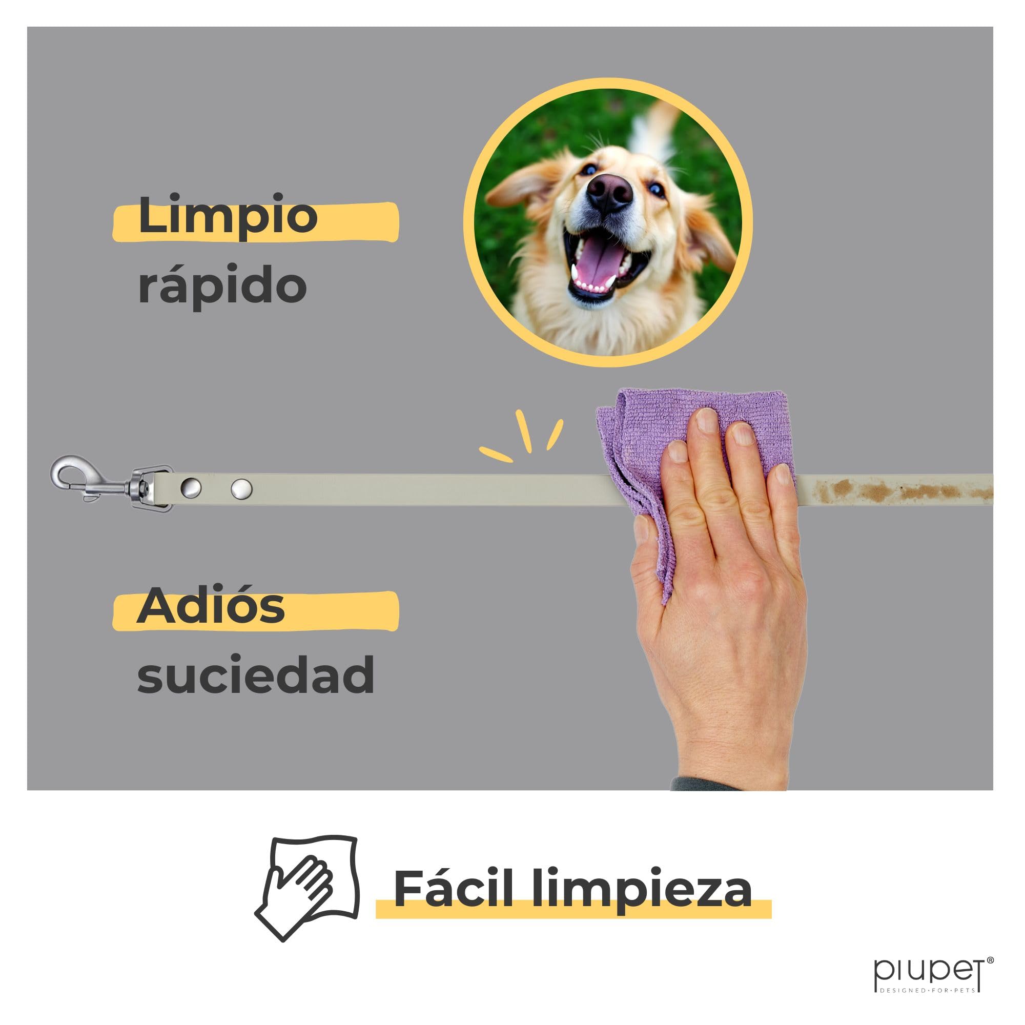 PiuPet® Correa de Adiestramiento para Perros | 5m, 10m, 20m | Repelente al Agua | Correa de Remolque | Larga | para Perros Grandes | Gris