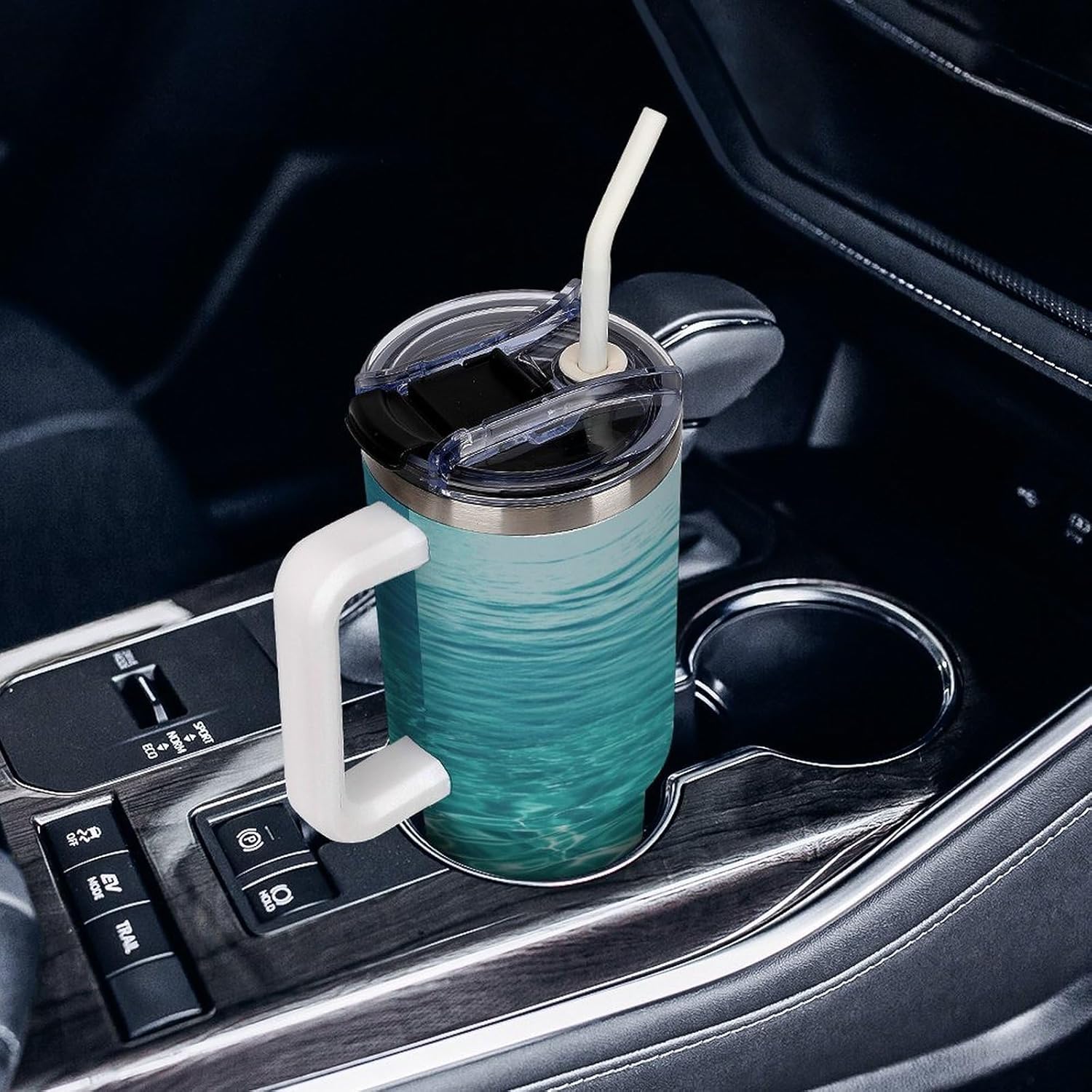 40 Oz Insulated Mug with Handle, Stainless Steel Blue Aqua Pool Water Printed Travel Mug Portable Leak-proof Large Car Mug for Home, Office Or Car