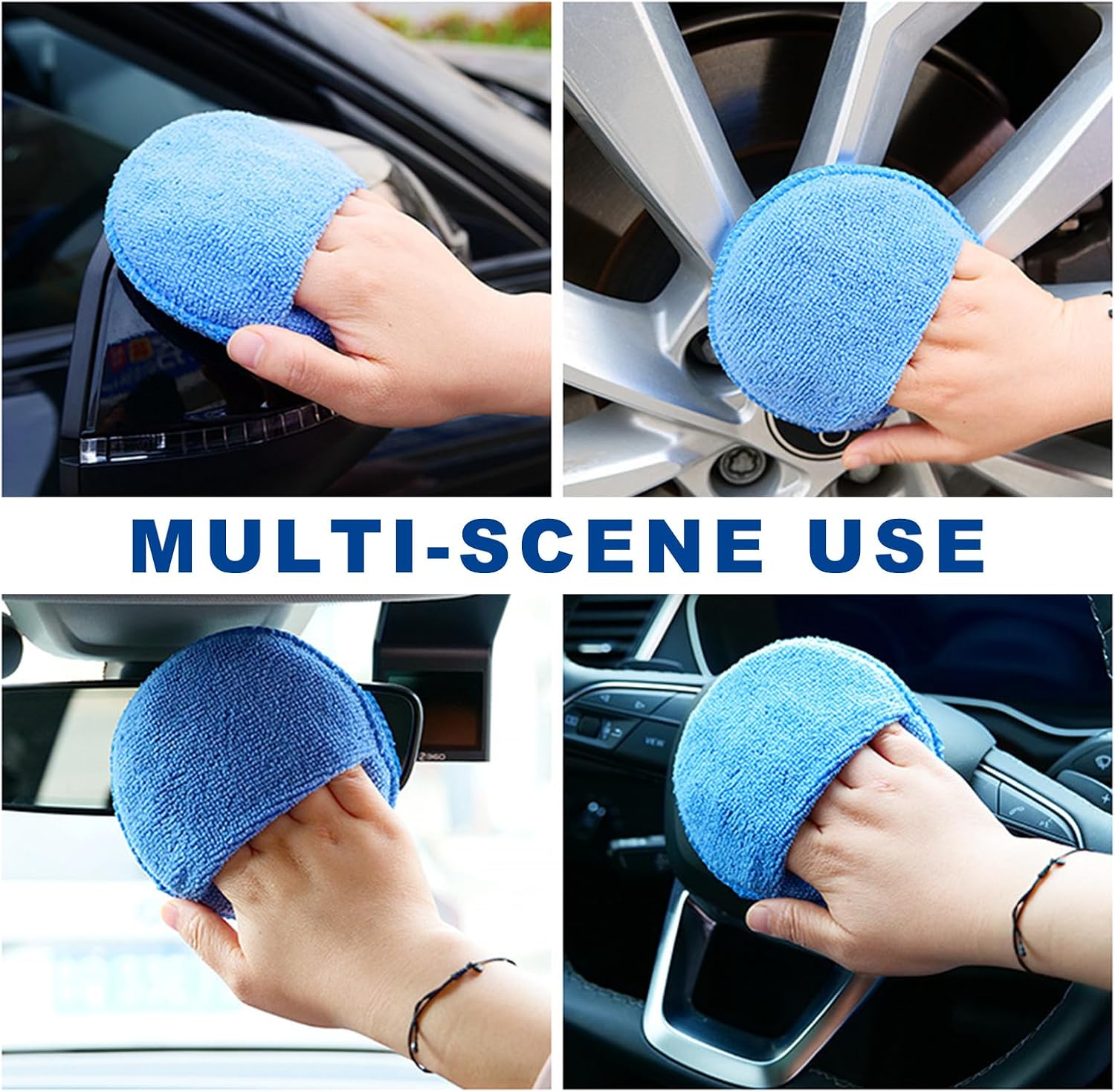 2PCS Microfiber Applicator Pads, 5 Inch Car Wax Foam Applicator with Finger Pocket, Ultra-Soft Round Sponge Pad for Fine Polishing Cleaning Detailing, Car Accessories