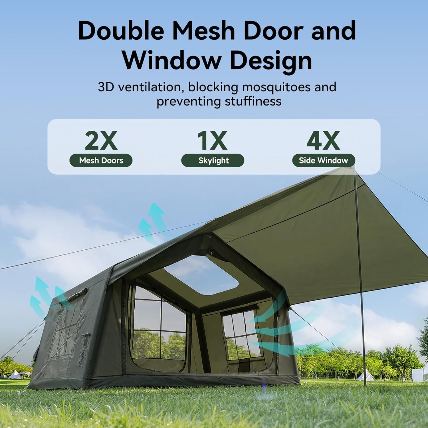 Inflatable Blow Up Tents for Camping,Waterproof Oxford Hot Tent with Manual Pump,Large Easy Setup Inflatable Camping Air Tent for Family Glamping 4/5/6/7 People