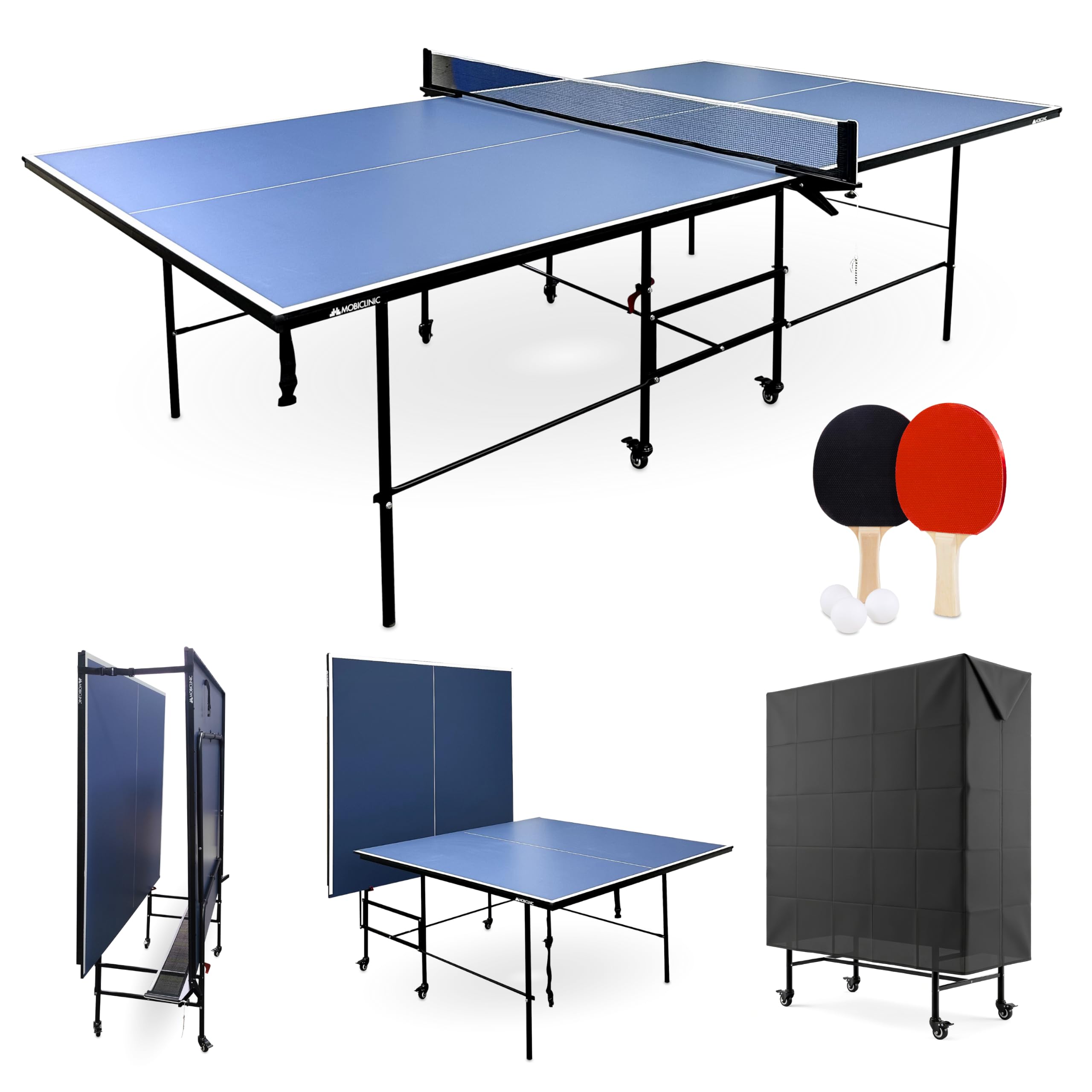Mobiclinic®, Tavolo Da Ping-Pong Professionale Pieghevole, 274x152’5x76 cm, Include Rete e Custodia Protettiva, 2 Racchette, 3 Palline, Tokyo, Ruote Bloccabili a 360º, Maniglie Per il Trasporto