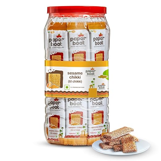 Paper Boat Sesame Chikki Jar, Nutritious Bar, No Added Preservatives and Colours | Gajak | Sweets | Made with Jaggery | Gazak (50 pieces, 16g each)