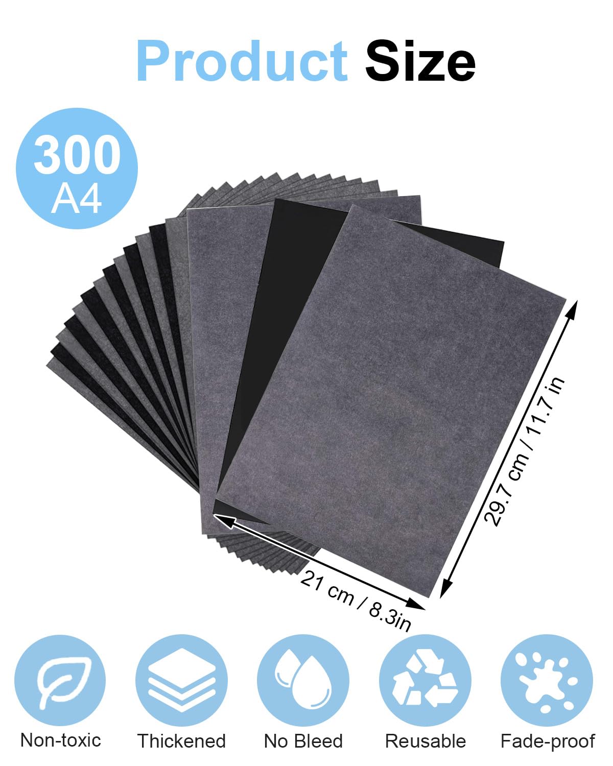 300 Hojas de Papel Carbón A4 Negro, Papel Calco para Calcar y Transferir Dibujos, Papel de Calco para Madera, Metal, Vidrio y Lienzo | Para papel, madera y lienzo; revestimiento uniforme para líneas claras, detalles finos, plantillas y proyectos de bricol