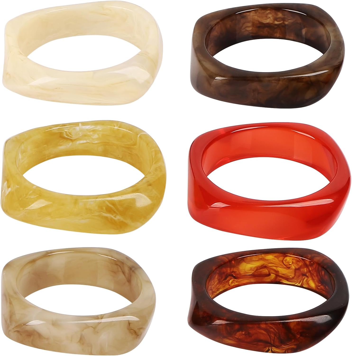 6 Pcs Acrylic Resin Bangle Bracelets for Women, Irregular Geometric Chunky Bangles, colorful bracelets for Women Christmas Jewelry Gifts