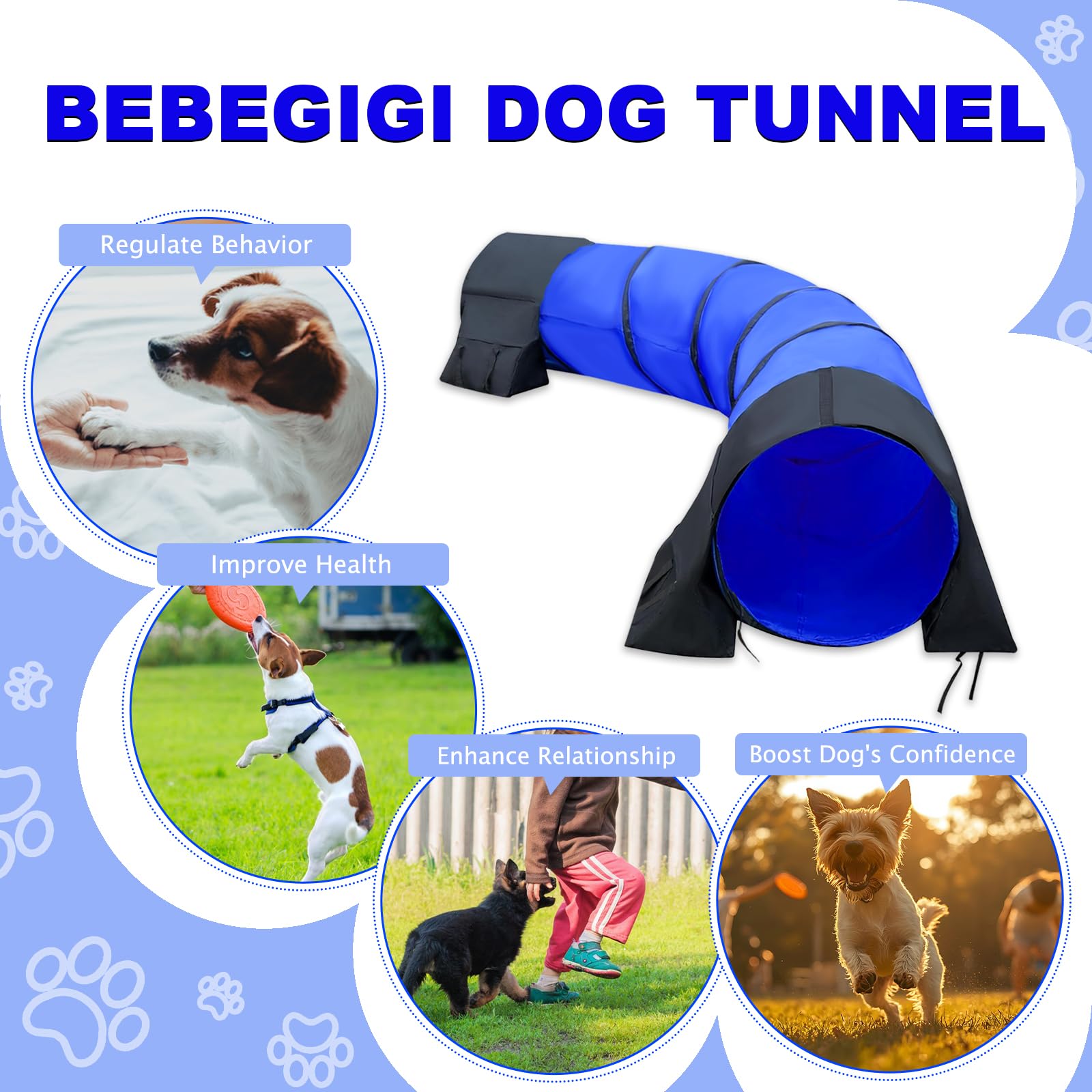 Agility-Tunnel für Hunde, 3 m, mit Sandsäcken, 61 cm, offen, für drinnen und draußen, Agility-Trainingsgerät für große, mittelgroße und kleine Hunde
