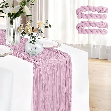 2 Pack 120 Inches Cheesecloth Table Runner Blushing Pink