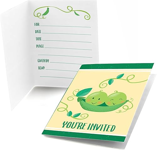 Miniatura 1 de Big Dot of Happiness Doble la diversión gemelos dos guisantes en una vaina - Invitaciones para baby shower o fiesta de primer cumpleaños (8 unidades)