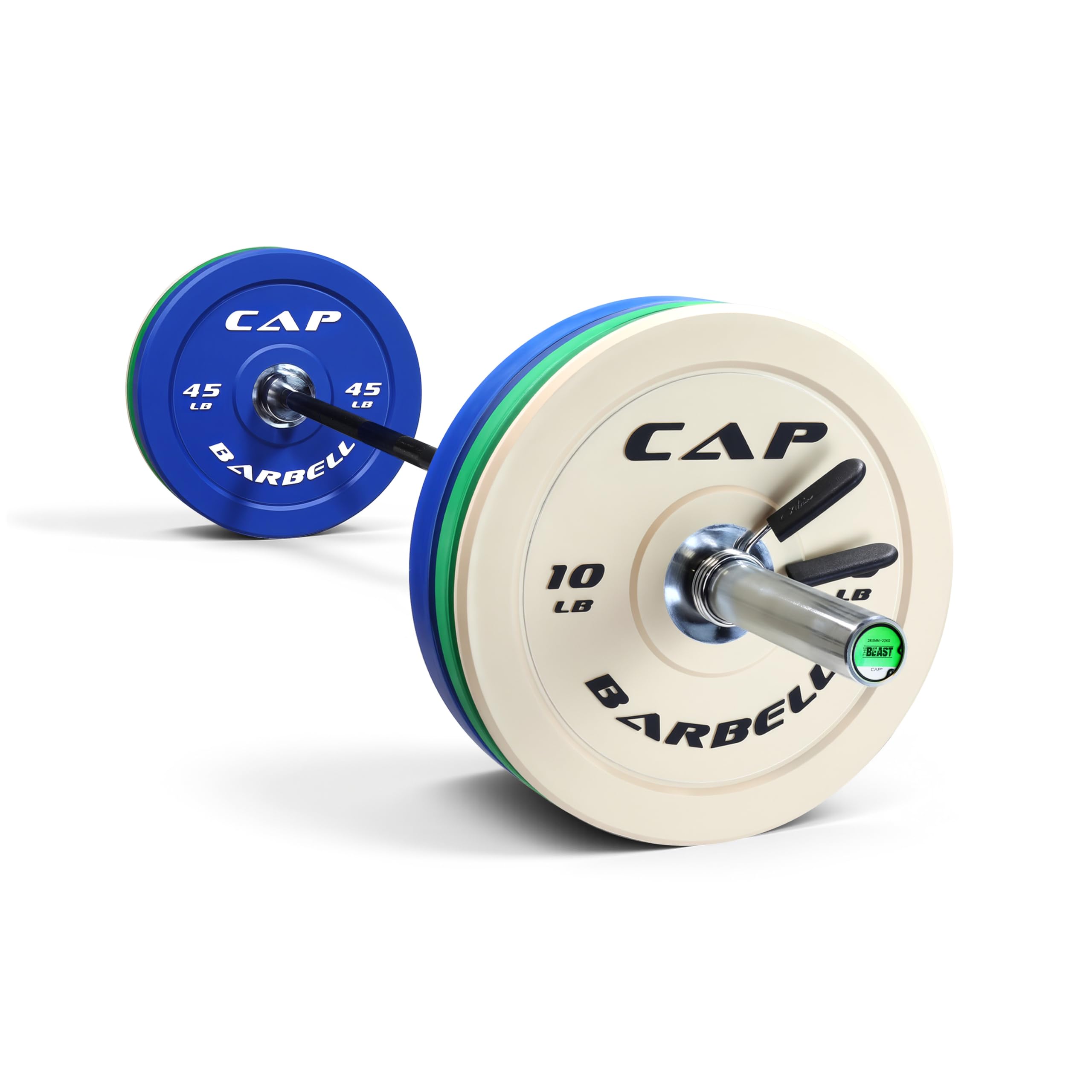 CAP Barbell 160 lb Competition Olympic Weight Set with 7ft Black/Chrome Barbell &amp; Color Bumper Plates