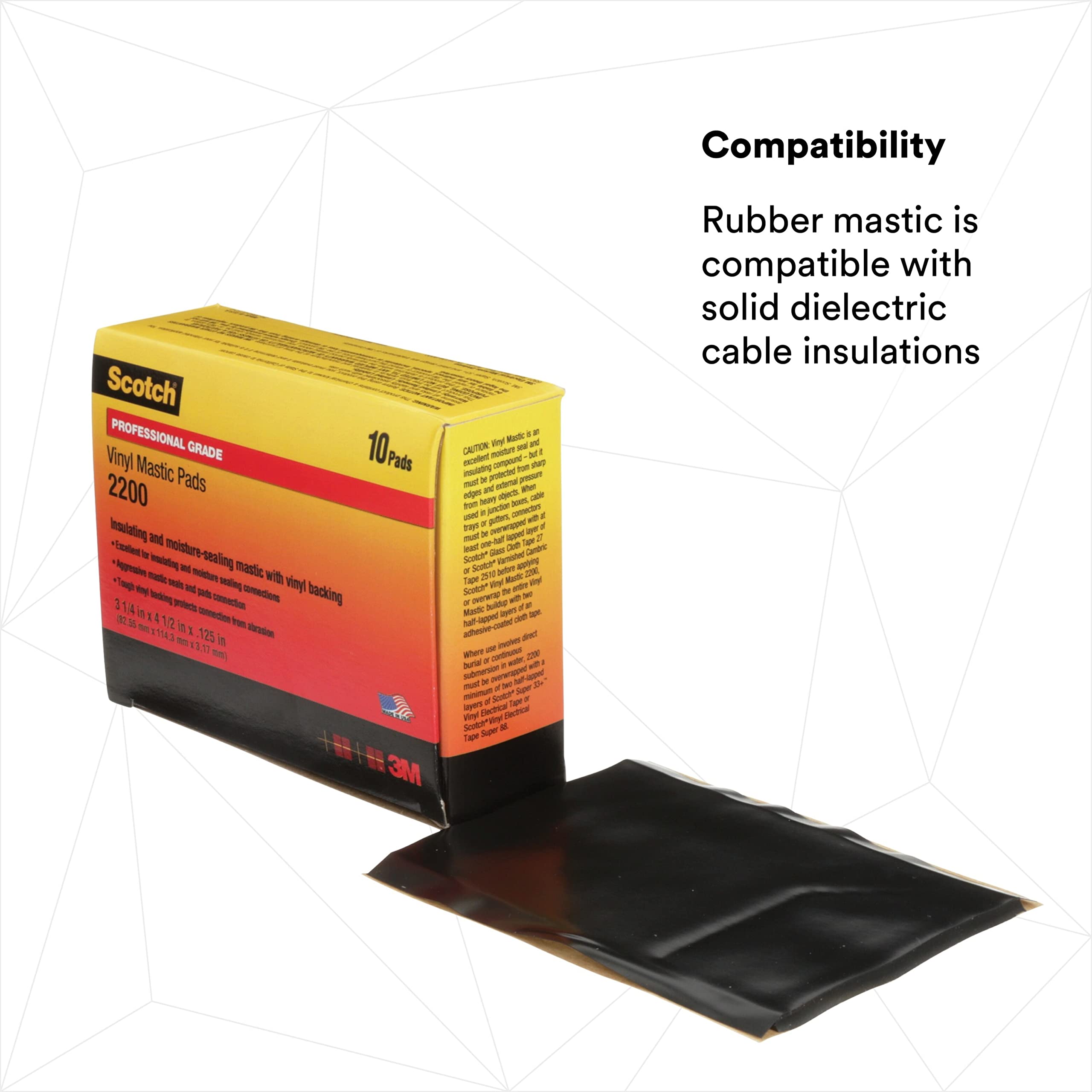 3M Scotch Vinyl Mastic Pad Ruban Électrique 2200, 3-1/4 "x 4-1/2", Noir, Ruban En Caoutchouc Auto-Fusing pour Isolant et Joint D'humidité