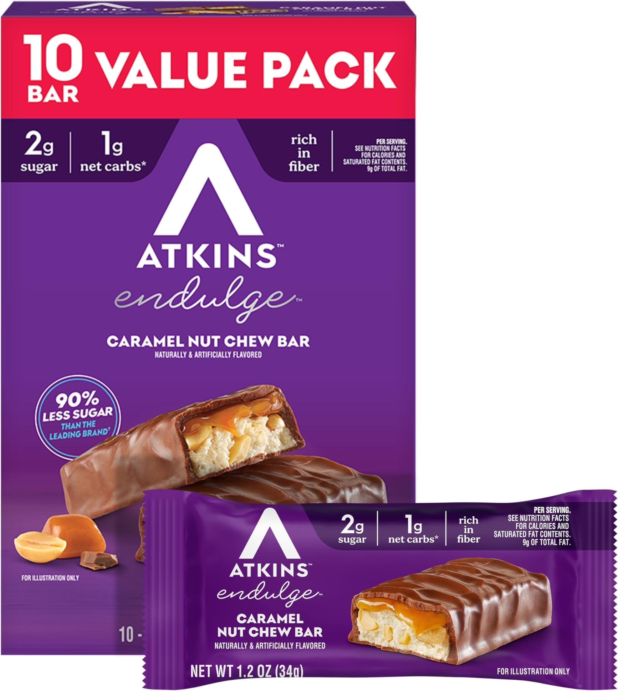 Atkins Endulge Caramel Nut Chew Bar, 2g Sugar, 10 Count — Amazon image 10