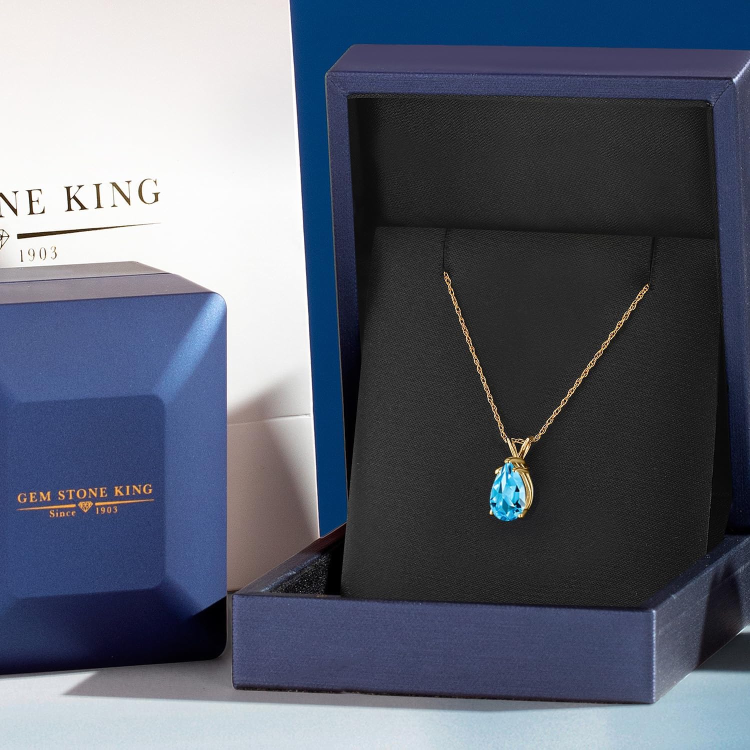 Gem Stone King 14K Yellow Gold Swiss Blue Topaz Pendant Necklace for Women | 3.73 Cttw | Gemstone November Birthstone | Pear Shape 12X8MM | With 18 Inch Chain - Image 5