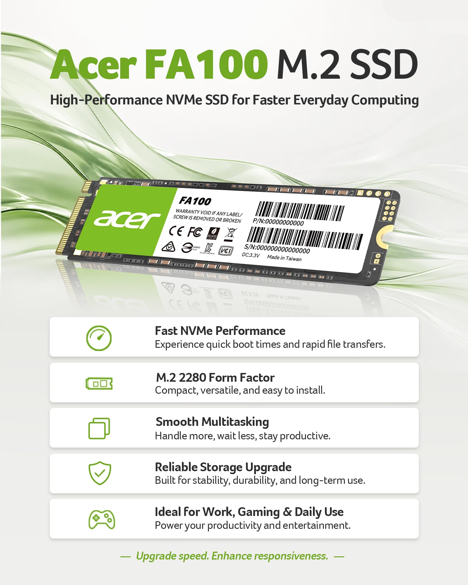 Acer FA100 M.2 2280 SSD 2TB: PCIe 3.0 NVMe with HMB & SLC Cache