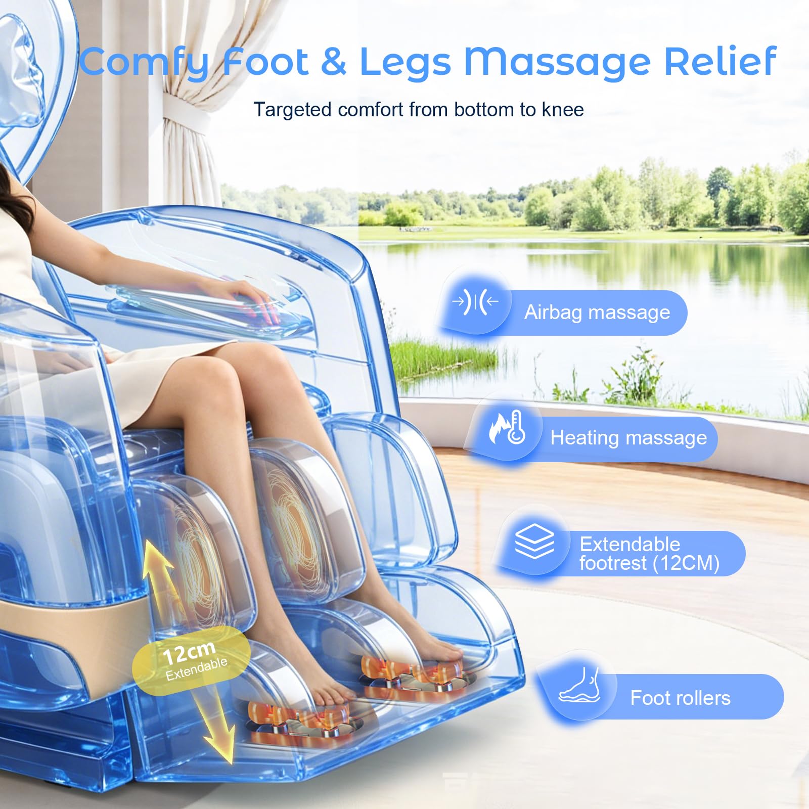 Poltrona Massaggiante per Tutto il Corpo con Rulli e Airbag, Funzione Zero Gravity, Altoparlanti Bluetooth e Touchscreen, Funzione Riscaldante per Vita e Gambe, con Massaggio Plantare (Marrone)