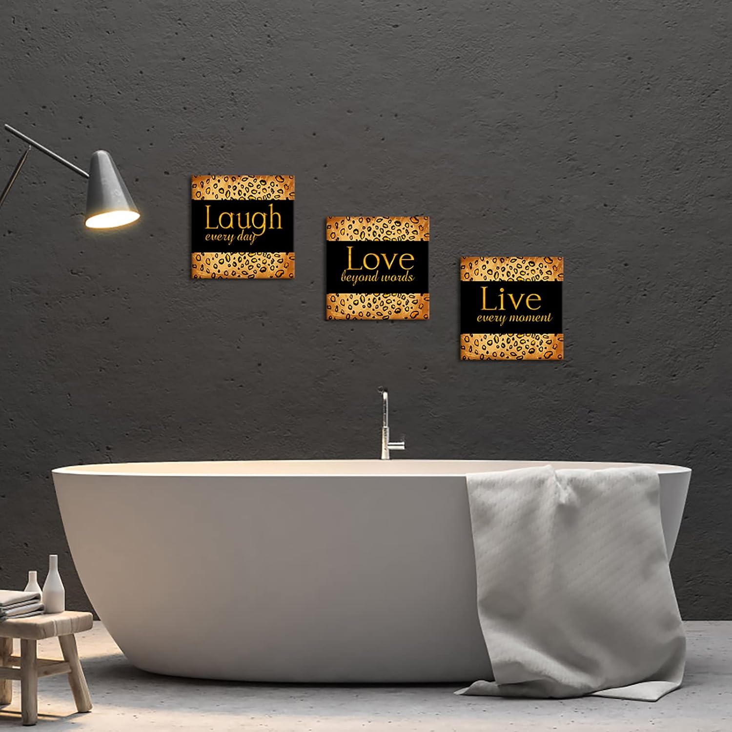 OuElegent 3 Piece Leopard Print Wall Decor Live Laugh Love Canvas Cheetah Wall Art for Modern Home Decor Stretched and Framed Ready to Hang