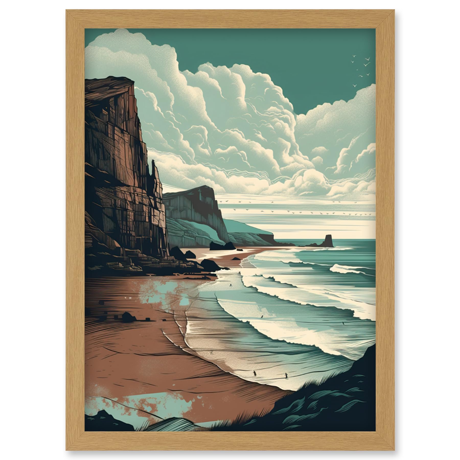 Artery8 Bay with Cliffs Dramatic Coastal Landscape Artwork Framed Wall Art Print A4