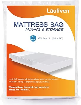 4 Mil Mattress Bag for Moving and Storage, Twin XL Mattress Storage Bag, Plastic Heavy Duty Mattress Bags for Long -Term Storage and Disposal, Mattress Furniture Cover, 1 Pack