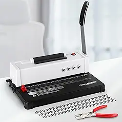 Máquina de encadernação em espiral, capacidade de perfuração de 12 folhas, inserção de bobina elétrica, máquina de encadernação de livros para papel tamanho A4/A5/carta, com 1 caixa de bobinas e