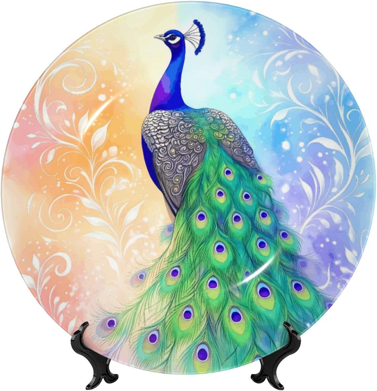 Peacock In Dreamland Style Ceramic Plate Display Decorative Plate With Stand Wall Hanging Plate For Home Decor 10 Inch