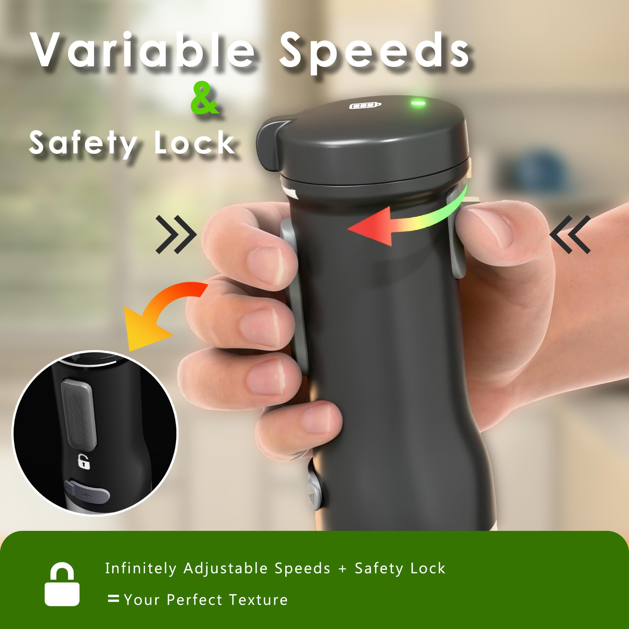 Frullatore a immersione senza fili, frullatore portatile 5 in 1 a velocità variabile, ricaricabile con batteria da 2000 mAh, senza BPA e lavabile in lavastoviglie. Accessori: bicchiere da 700 ml
