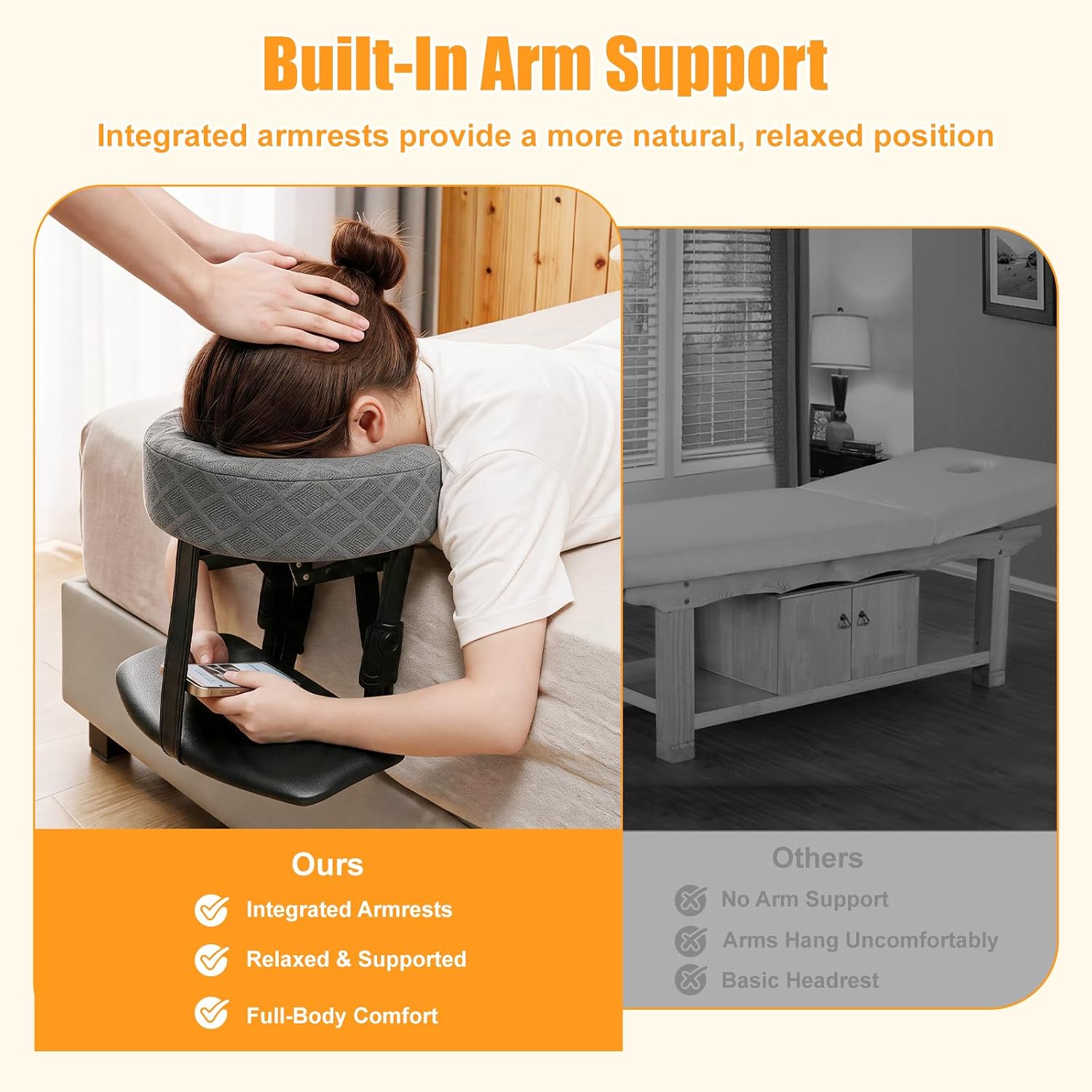 Massage Headrest for Bed with Extra-Large Armrests, Adjustable Face Cradle for Home Massage, Fits 6"-17" Mattresses, Foldable Tool-Free Setup, Comfortable Face-Down Support-Designed for Your Bed