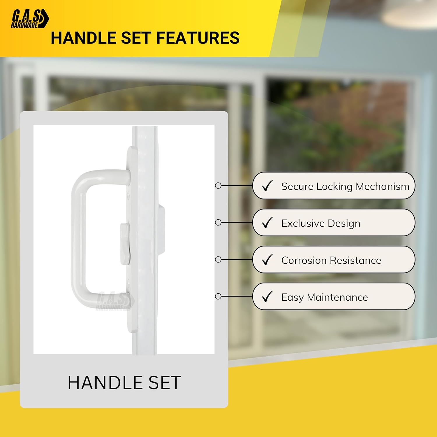Sliding Glass Door 8.5" Handle Set Replacement Mortise Lock 45° Non-keyed Door Handles, Right-Handed Orientation, Fits 3-15/16” Screw Hole Spacing - White