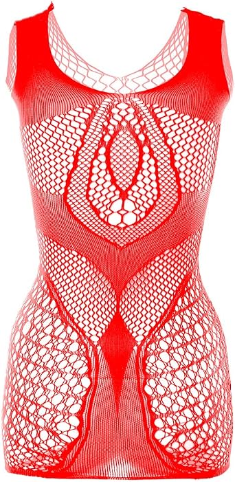 Women Fishnet Lingerie Sleepwear One Piece One Size V-Neck See Through Babydoll Mini Dress