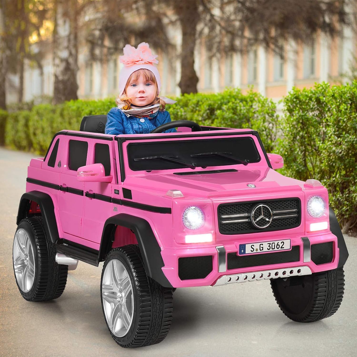Licensed Mercedes-Benz Maybach G650S Ride On Car by OLAKIDS, 12V Kids Electric Vehicle with Remote Control 3 Speeds Wheels Suspension, Battery Powered Driving Toy with Music USB TF Horn (Bright Pink)