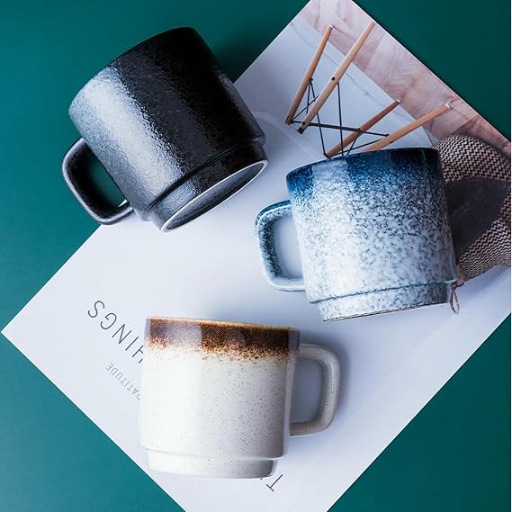 Ceramic Mug Cups, Coffee Handled Water Breakfast Milk Juice Tea Cups-blue-300ml
